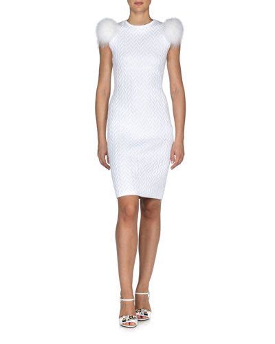 fendi fox fur sleeve herringbone sheath dress|Fendi dresses.